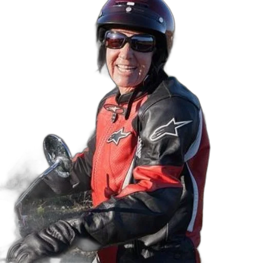 jacket, person, wearing, red, black, motorcycle, star, logo transparent PNG cut-out