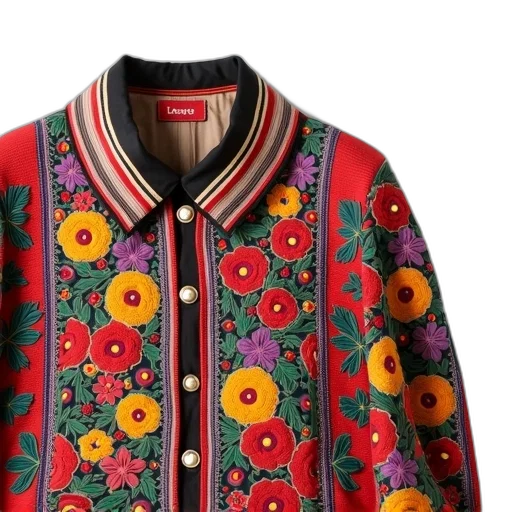 jacket, dress, close-up, view, colorful, embroidered, striped, collar transparent PNG cut-out