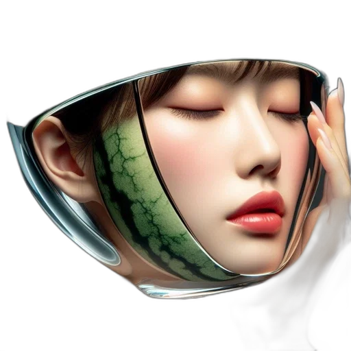 mask, face, bottle, jewelry, photorealistic, 3d render, vaporwave, cyberpunk transparent PNG cut-out