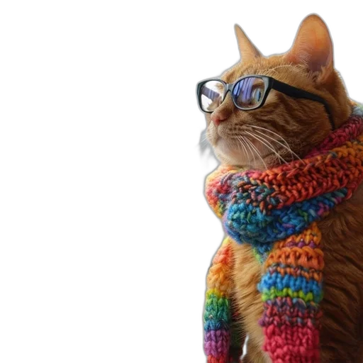 animal, hat, colorful, orange, tabby, cat, sits, desk transparent PNG cut-out