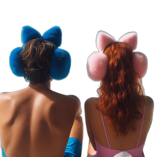 hat, hair, 3d render, concept art, photorealistic, vaporwave, two, individuals transparent PNG cut-out