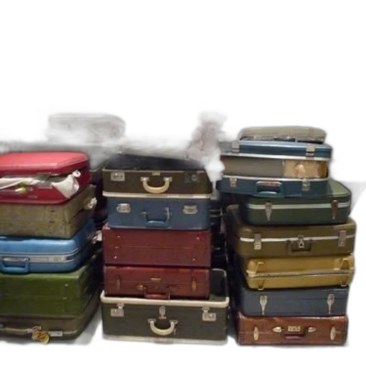 furniture, jewelry, collection, vintage, suitcases, stacked, top, each transparent PNG cut-out