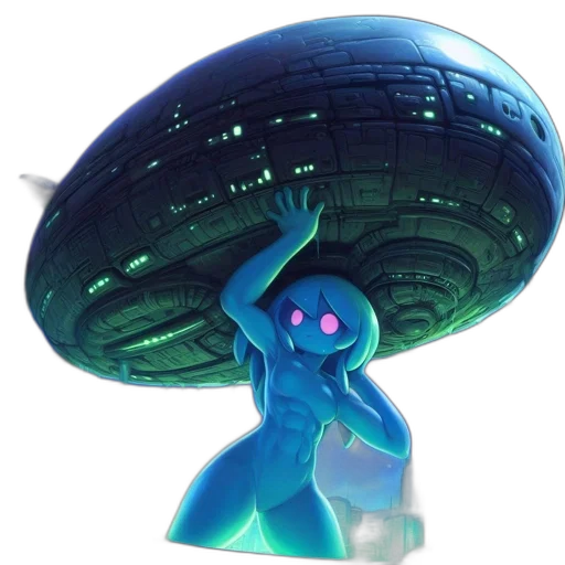 hat, robot, creature, staff, concept art, 3d render, outer space, underwater transparent PNG cut-out