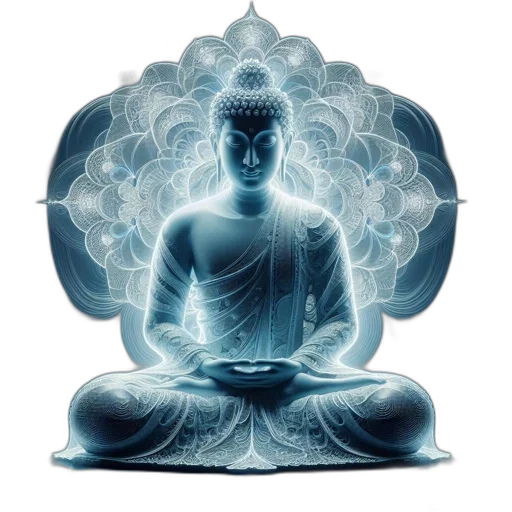 photorealistic, 3d render, concept art, blue, buddha, figure, serene, meditation transparent PNG cut-out