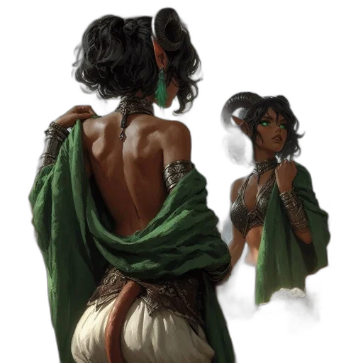 dress, concept art, fantasy art, comic book art, photorealistic, earth tones, green, dark transparent PNG cut-out