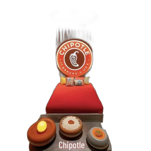 food, bottle, staff, 3d render, concept art, photorealistic, chipotle-themed, room transparent PNG cut-out