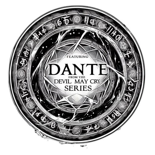 fantasy art, embossed, circular, symbol, features, name, danté, core transparent PNG cut-out