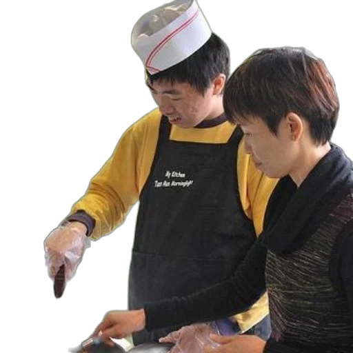 staff, food, hat, jacket, person, wearing, black, apron transparent PNG cut-out