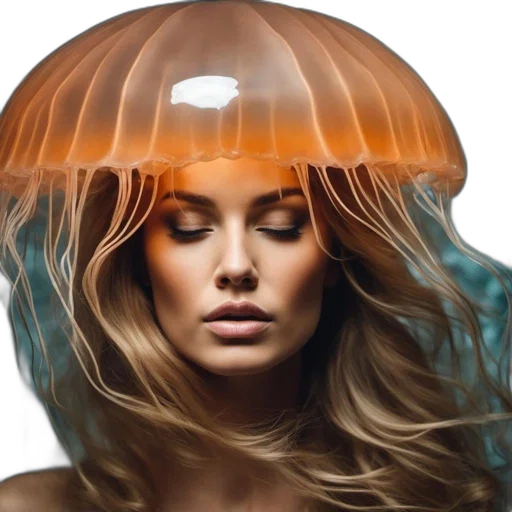 hair, hat, crown, umbrella, photorealistic, concept art, cyberpunk, 3d render transparent PNG cut-out