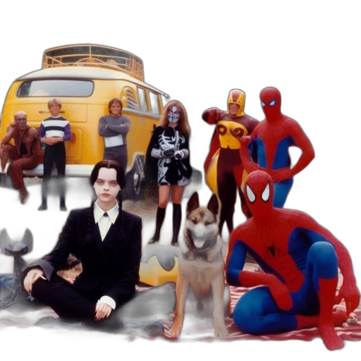 concept art, outdoor, gathering, features, variously, attired, characters, amid transparent PNG cut-out