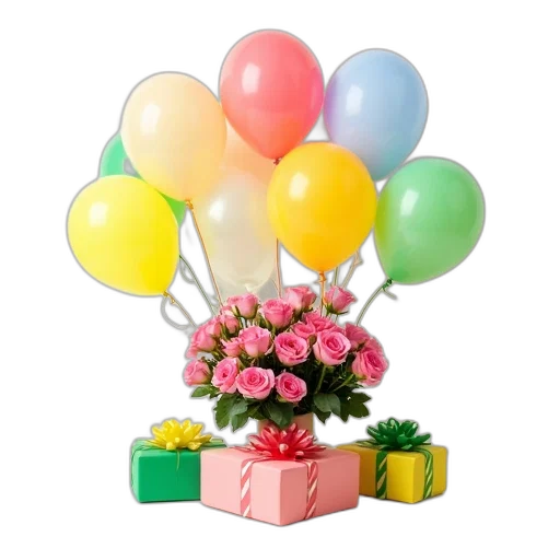 flower, pastel, birthday, celebration, setup, variety, colorful, balloons transparent PNG cut-out
