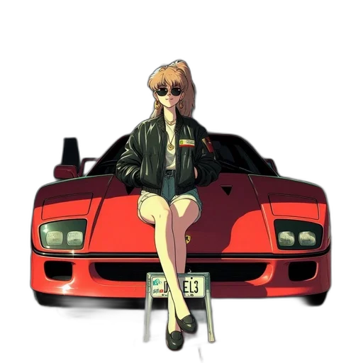 car, jacket, animal, weapon, anime, pixel art, concept art, vaporwave transparent PNG cut-out