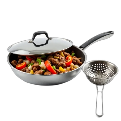 food, 3d render, photorealistic, stainless, steel, frying, pan, lid transparent PNG cut-out