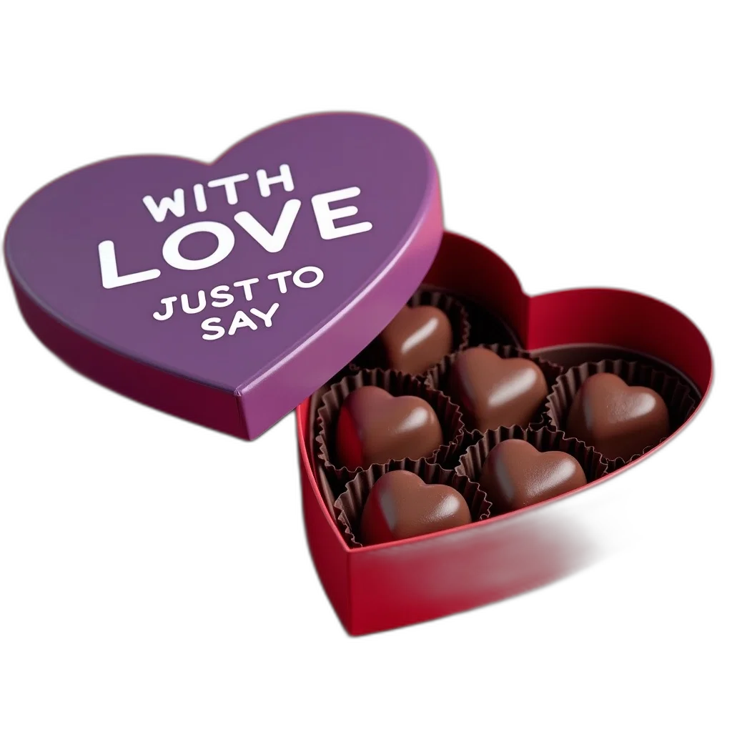 3d render, heart-shaped, box, chocolates, red, purple, gradient, color transparent PNG cut-out