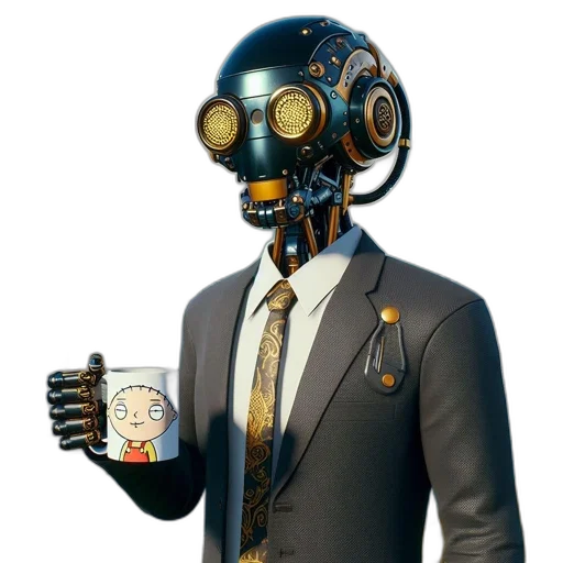 robot, mask, face, staff, concept art, 3d render, cyberpunk, pixel art transparent PNG cut-out