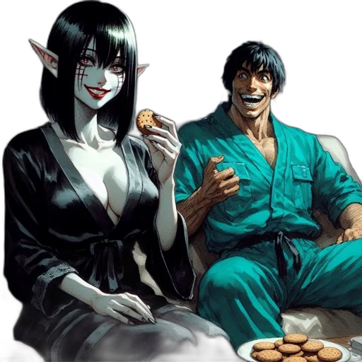 food, comic book art, concept art, anime, fantasy art, night, outer space, two transparent PNG cut-out