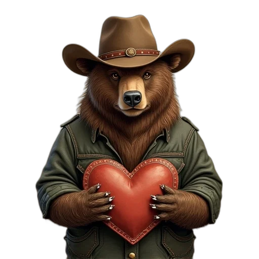 hat, animal, jacket, concept art, vintage, bear, cowboy, wedding transparent PNG cut-out