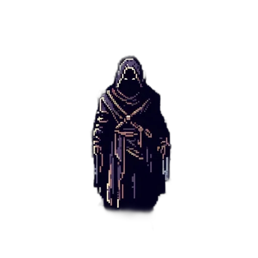 staff, jacket, mask, creature, pixel art, concept art, fantasy art, 3d render transparent PNG cut-out