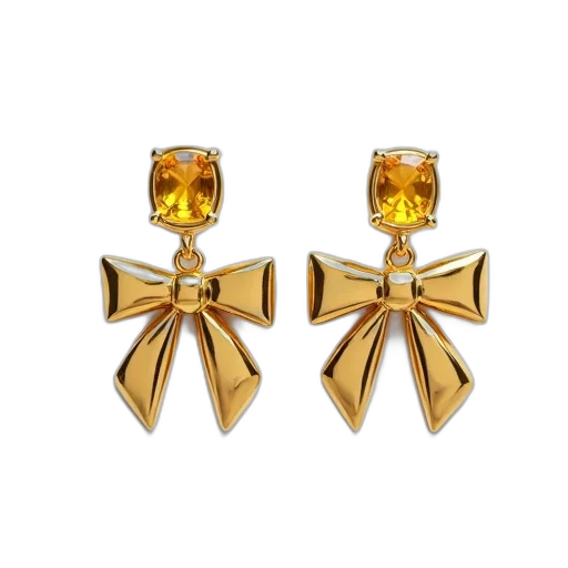 jewelry, pair, golden, earrings, bow, design, yellow, gemstone transparent PNG cut-out