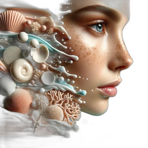 robot, photorealistic, 3d render, concept art, underwater, woman, face, appearing transparent PNG cut-out