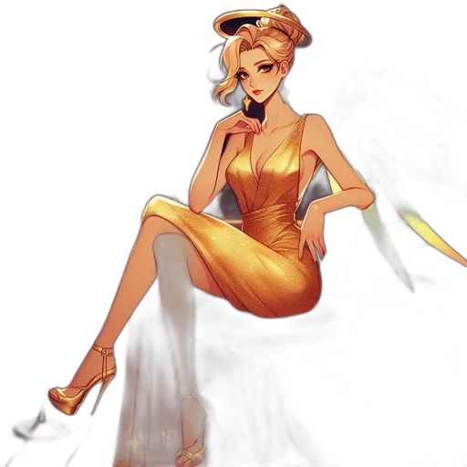 dress, staff, concept art, fantasy art, comic book art, pixel art, golden, neon transparent PNG cut-out