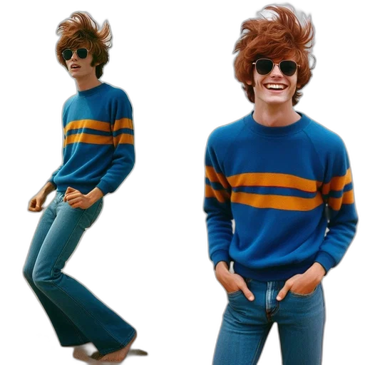 jacket, hair, blue, young, man, wears, striped, sweater transparent PNG cut-out