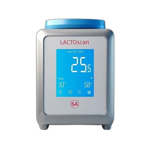 modern, digital, lactoscan, device, blue, screen, displaying, temperature transparent PNG cut-out