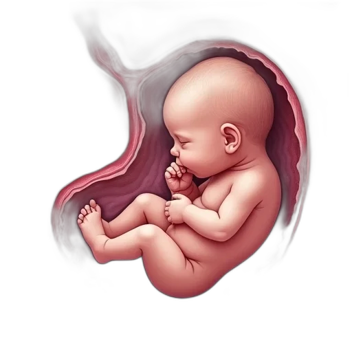 photorealistic, concept art, detailed, illustration, fetus, womb, curled, surrounded transparent PNG cut-out