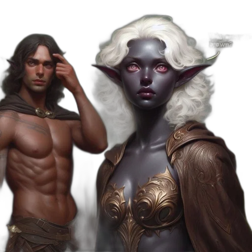 fantasy art, concept art, comic book art, photorealistic, dark, two, contrasting, characters transparent PNG cut-out