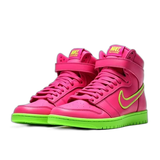 shoes, 3d render, vaporwave, neon lights, neon, pair, bright, pink transparent PNG cut-out
