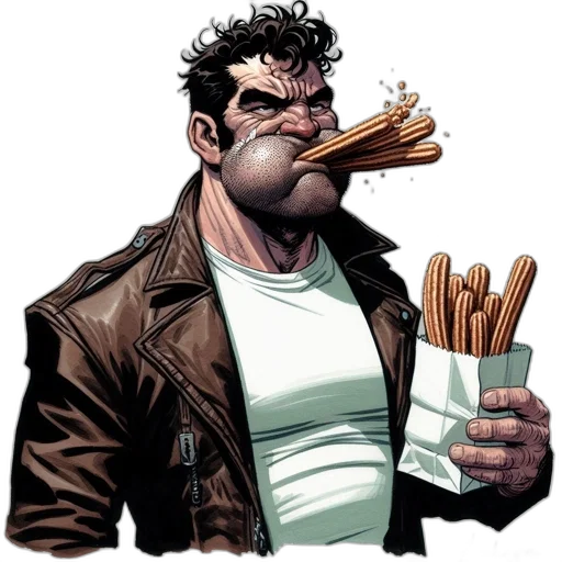 food, comic book art, concept art, intense, bearded, man, enjoys, eating transparent PNG cut-out