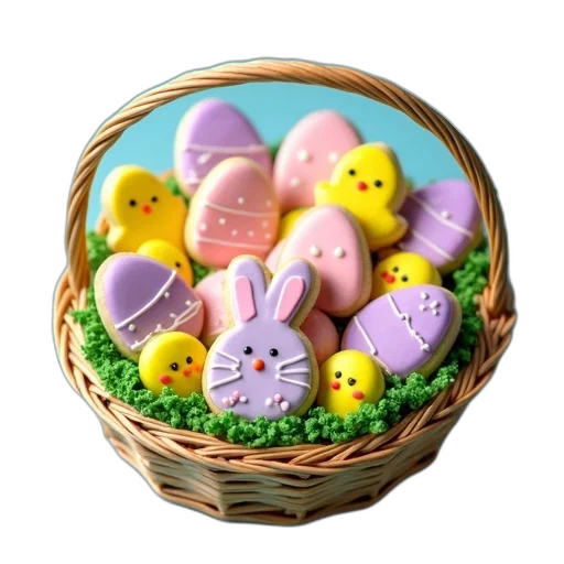 food, 3d render, photorealistic, pixel art, pastel, collection, colorful, easter-themed transparent PNG cut-out