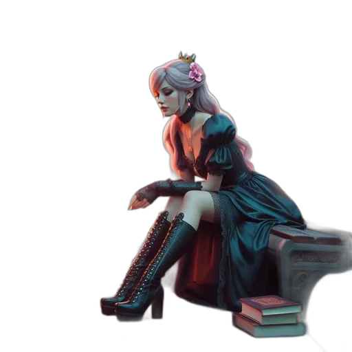 dress, crown, robot, staff, 3d render, concept art, fantasy art, photorealistic transparent PNG cut-out