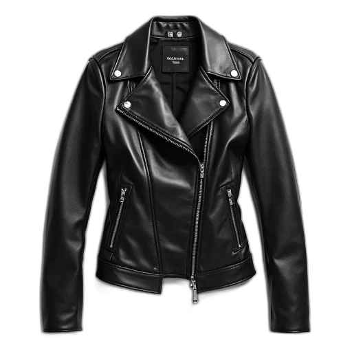 jacket, 3d render, black, leather, zipper, front, two, pockets transparent PNG cut-out