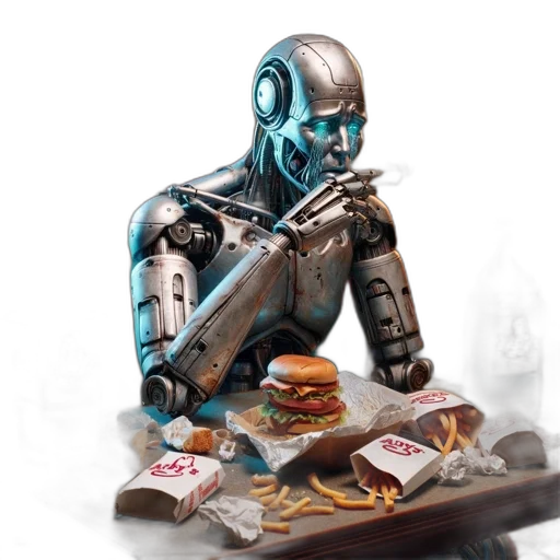 robot, food, weapon, concept art, cyberpunk, 3d render, fantasy art, blue transparent PNG cut-out