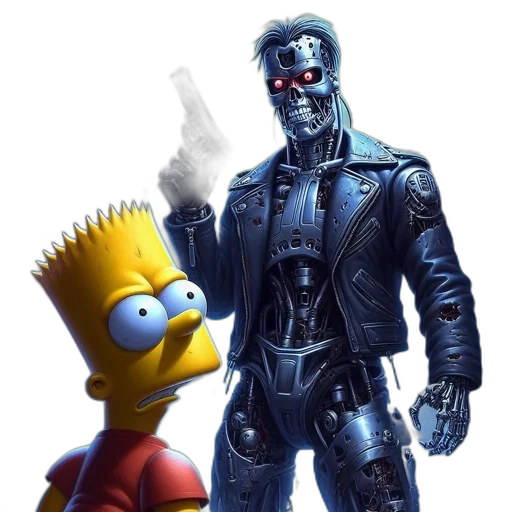 robot, cyberpunk, concept art, comic book art, 3d render, bart, simpson, metallic transparent PNG cut-out