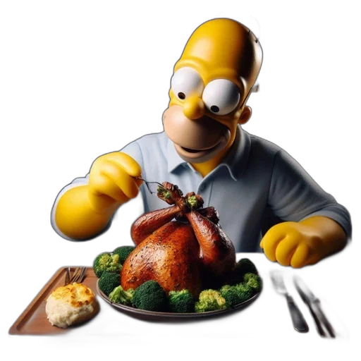 food, 3d render, photorealistic, depiction, life-sized, replica, homer, simpson transparent PNG cut-out