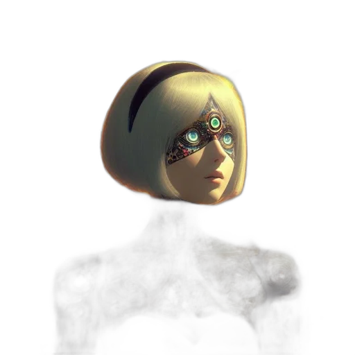 mask, robot, face, hat, 3d render, concept art, anime, vaporwave transparent PNG cut-out