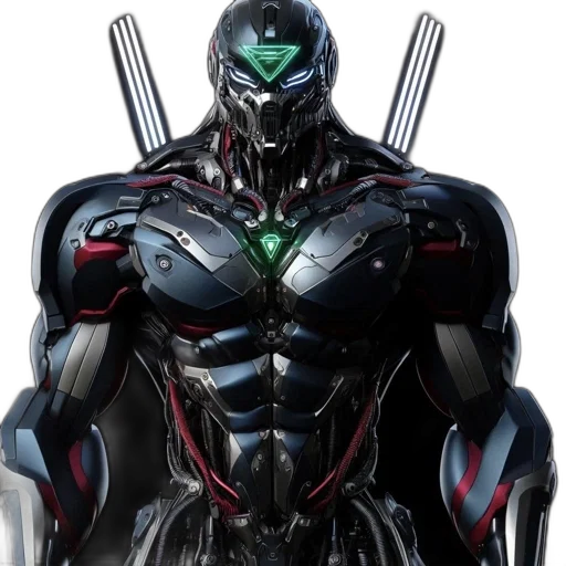 robot, concept art, comic book art, cyberpunk, 3d render, detailed, metallic, red transparent PNG cut-out