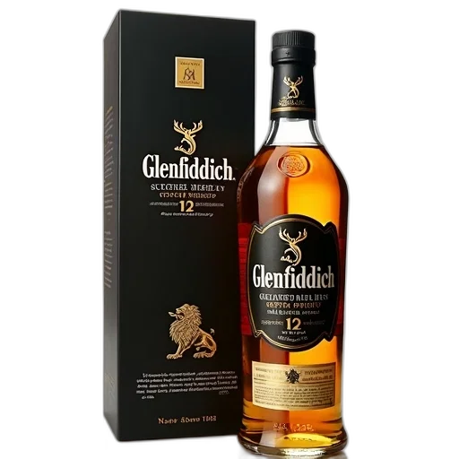 bottle, glenfiddich, year, old, scotch, whisky, displayed, box transparent PNG cut-out