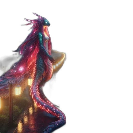 dragon, dress, creature, hair, concept art, fantasy art, 3d render, watercolor transparent PNG cut-out