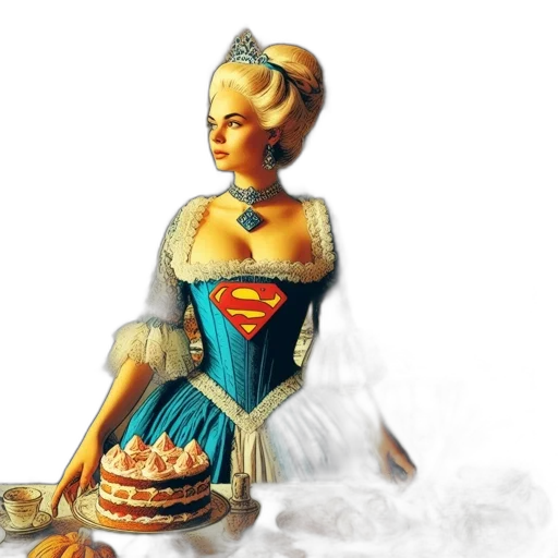 dress, food, crown, 3d render, concept art, fantasy art, comic book art, lavish transparent PNG cut-out