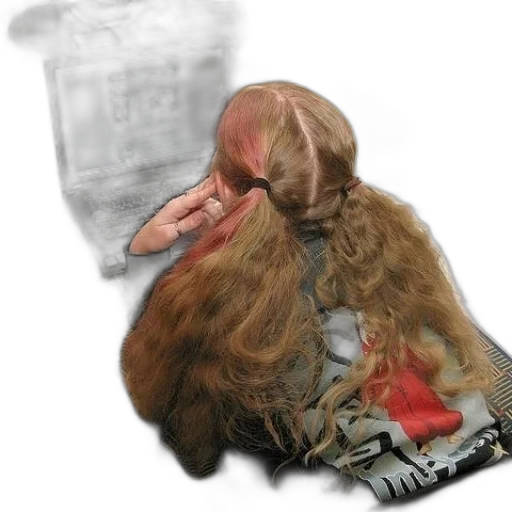 hair, jacket, staff, creature transparent PNG cut-out