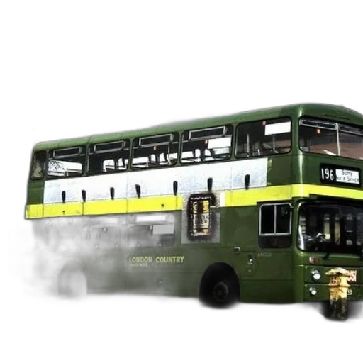 3d render, photorealistic, concept art, green, double-decker, bus, words, london transparent PNG cut-out