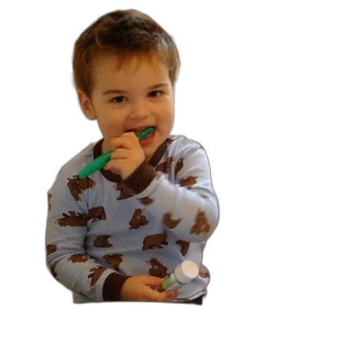 bottle, young, boy, pajamas, brushes, his, teeth, front transparent PNG cut-out