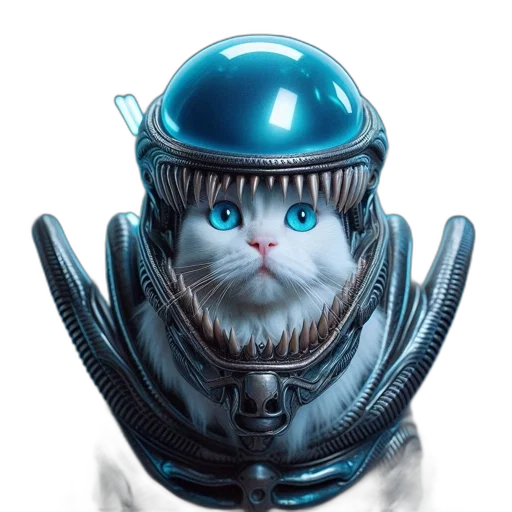 robot, jewelry, concept art, 3d render, fantasy art, photorealistic, outer space, cat transparent PNG cut-out