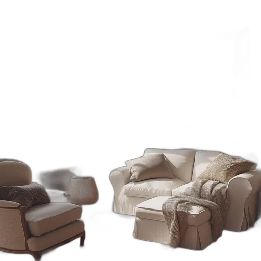 furniture, 3d render, photorealistic, concept art, earth tones, monochrome, dark, spacious transparent PNG cut-out