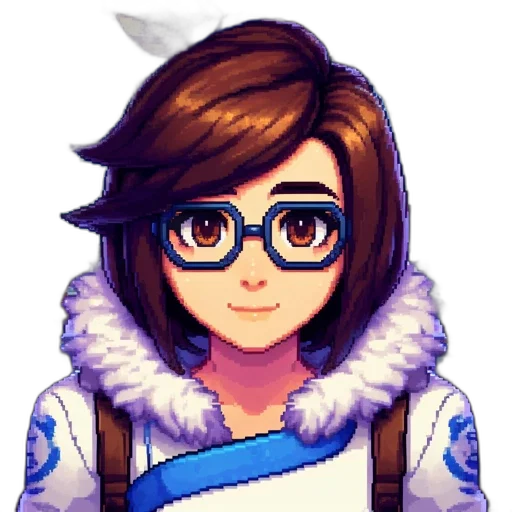 staff, face, jacket, pixel art, anime, fantasy art, cartoon, blue transparent PNG cut-out