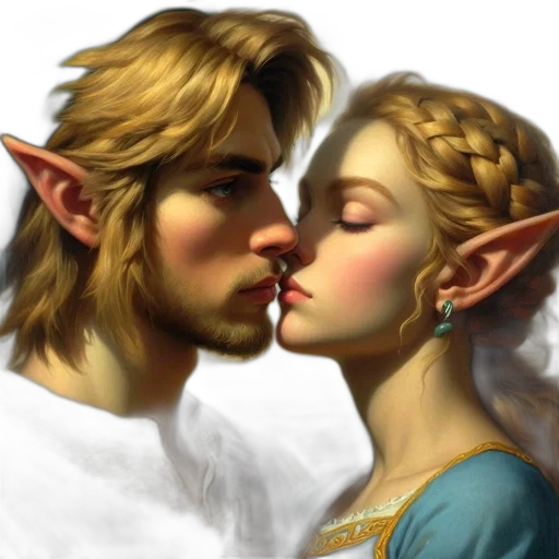 fantasy art, concept art, photorealistic, oil painting, two, elven, characters, share transparent PNG cut-out