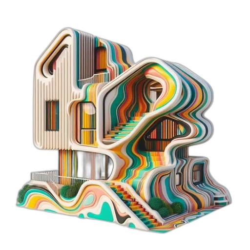 building, furniture, 3d render, concept art, colorful, fluid, three-dimensional, abstract transparent PNG cut-out